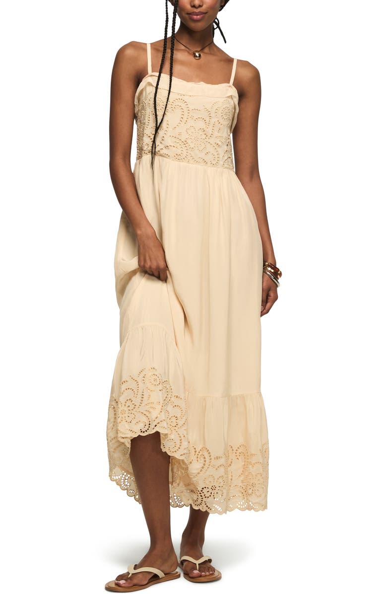 Lucky Brand Cutwork Ruffle Hem Midi Dress, Main, color, Blush