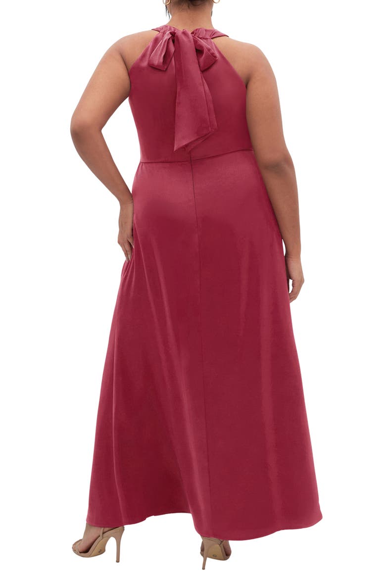 Celina Halter Neck Satin Maxi Dress, Alternate, color, BEET RED