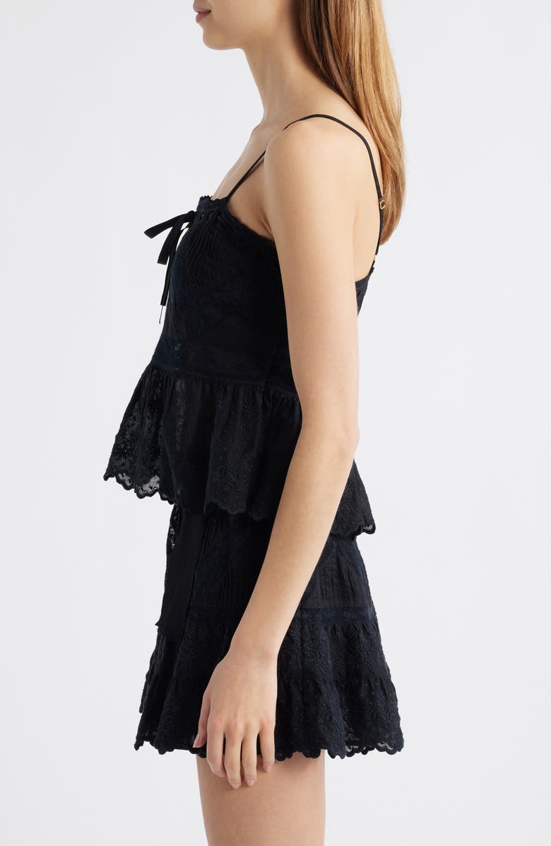 LoveShackFancy Rowina Lace Ruffle Hem Camisole, Alternate, color, Black