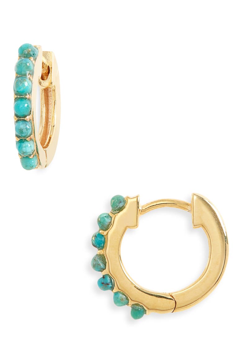 Delicate Collection Demi Fine Pavé Huggie Mini Hoop Earrings, Main, color, TURQUOISE STONE