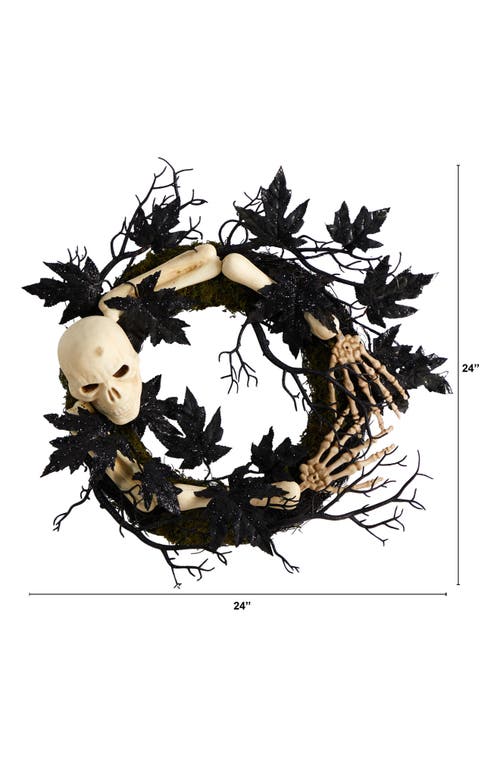 Nearly Natural Halloween Skull & Bone Wreath In Black