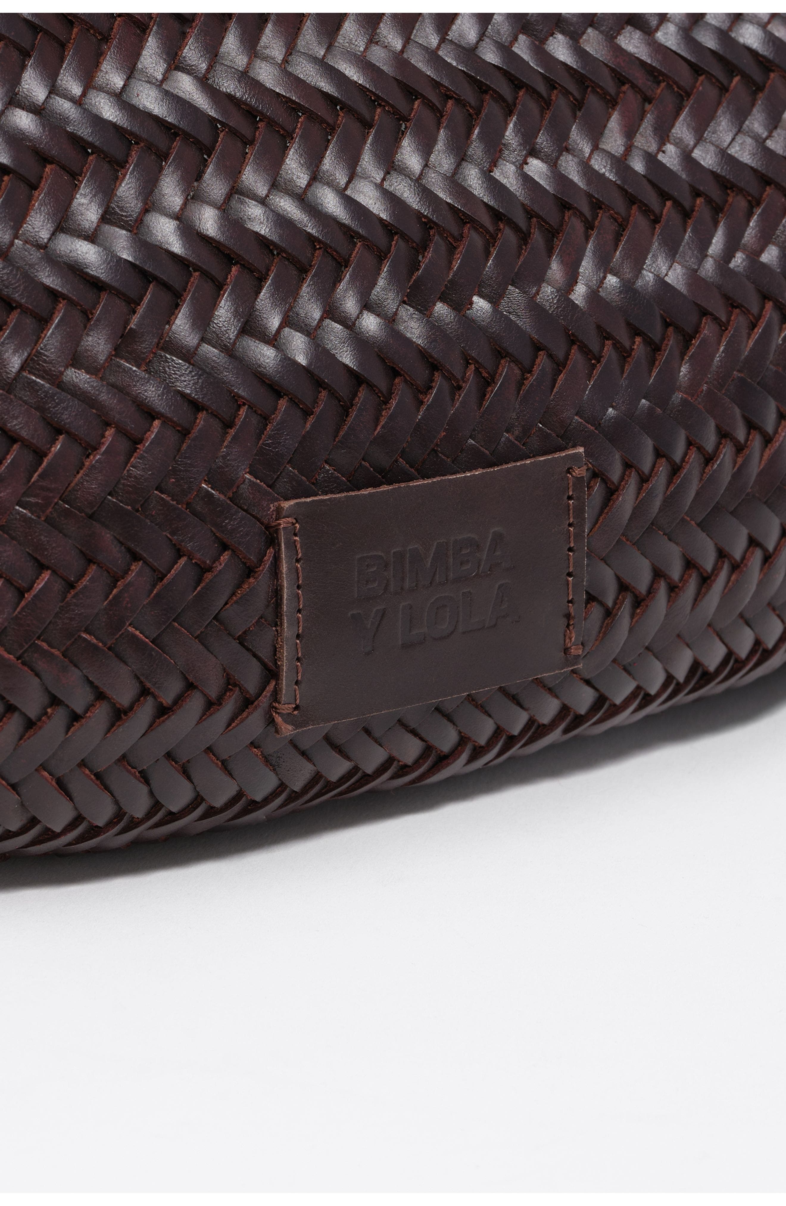 Bimba y Lola Large Braided Leather Shopper Bag, Alternate, color, Aubergine