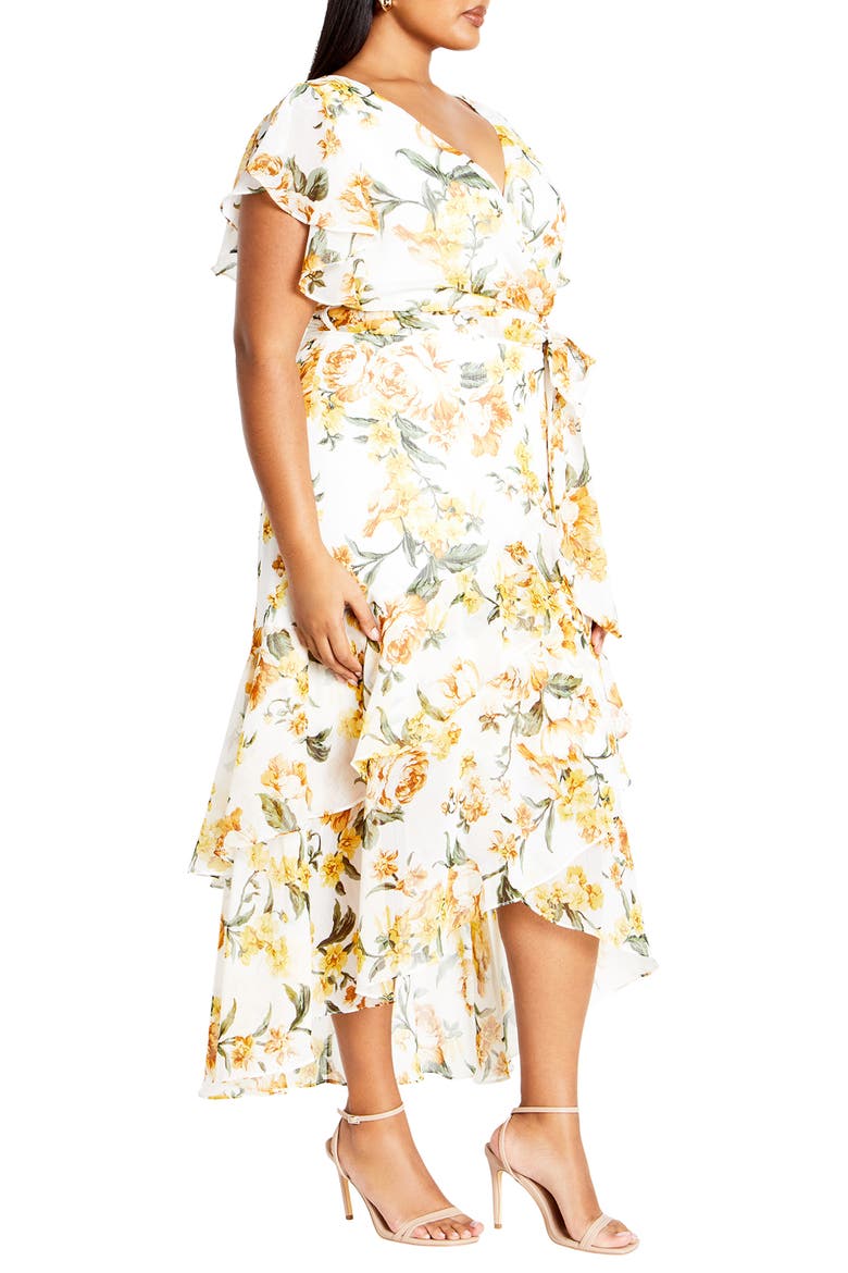 Floral Print Faux Wrap Dress, Alternate, color, BUTTER PERFECT PETAL