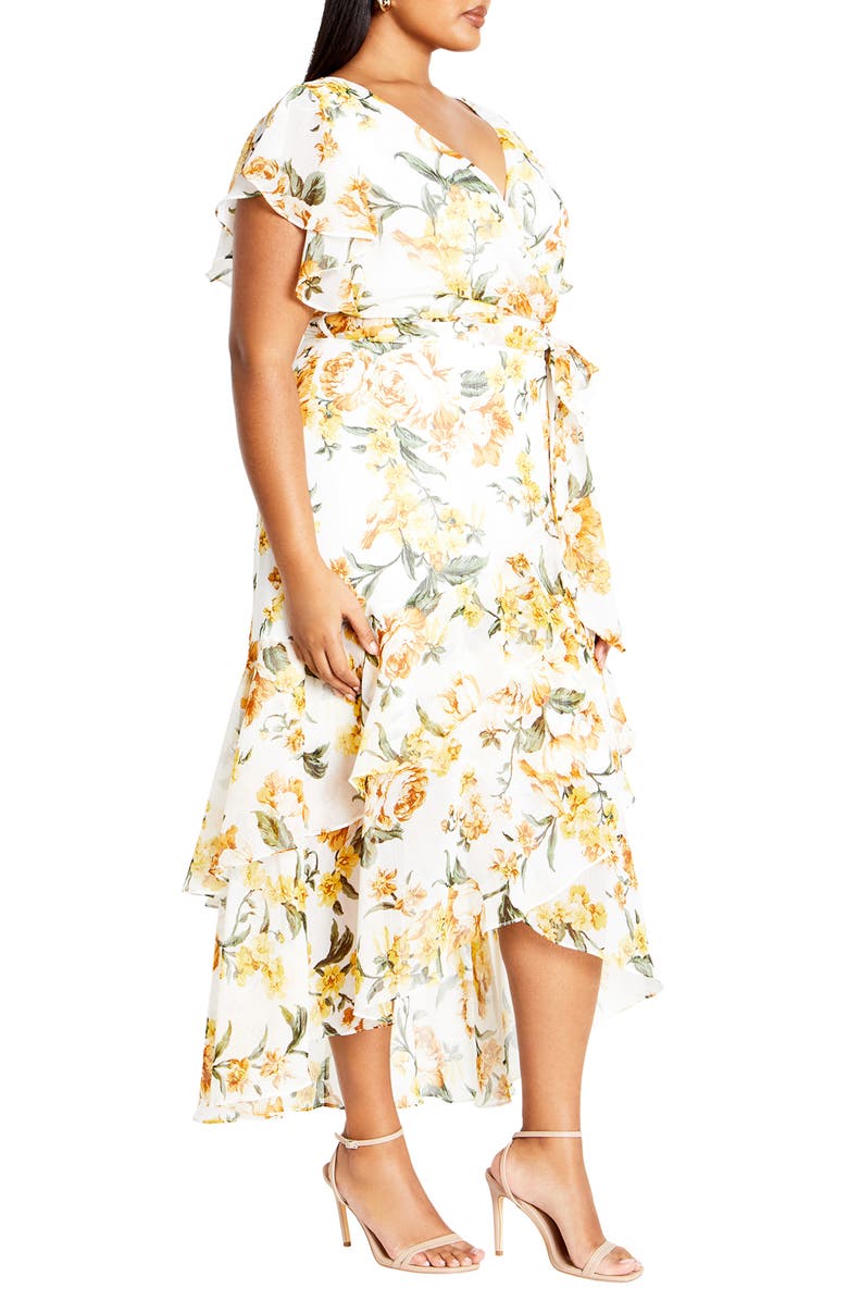City Chic Floral Print Faux Wrap Dress, Alternate, color, Butter Perfect Petal