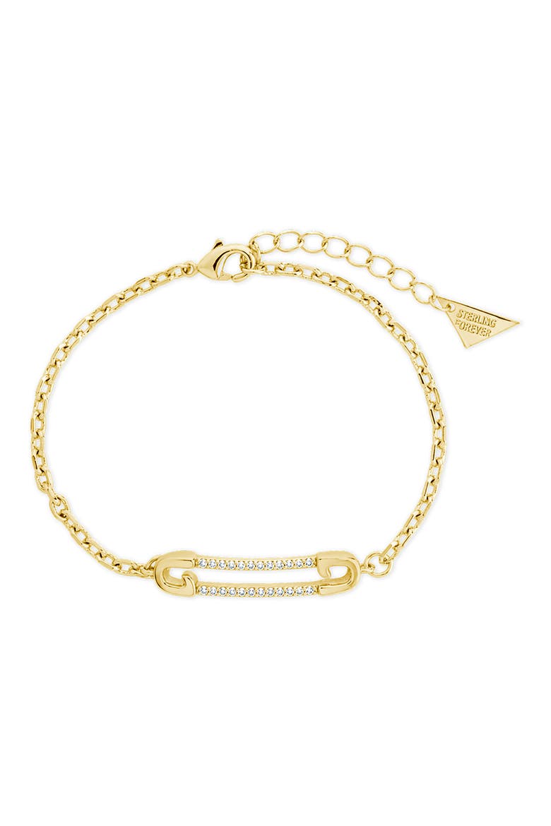 Pavé Cubic Zirconia Bar Charm Bracelet, Main, color, GOLD