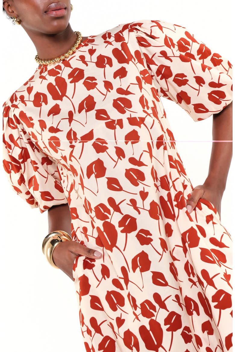 The Dawn Dot Puff Sleeve Linen & Cotton Maxi Dress, Alternate, color, RED BRAVE FLORA