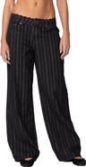 EDIKTED Stripe Lace Trim Low Rise Wide Leg Jeans