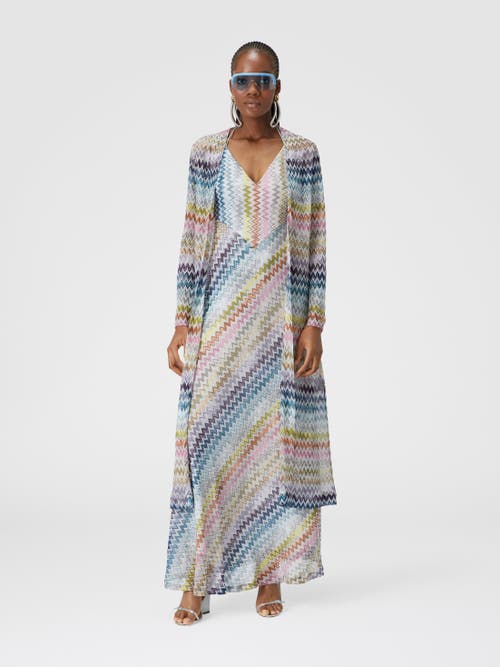 Shop Missoni Long Cardigan In Viscose Blend Zig Zag Lamé In Multicoloured