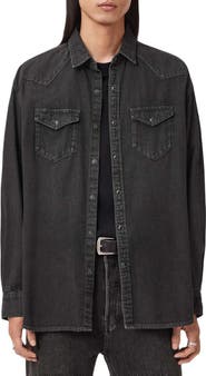 AllSaints Fenton Cotton Denim Snap-Up Shirt