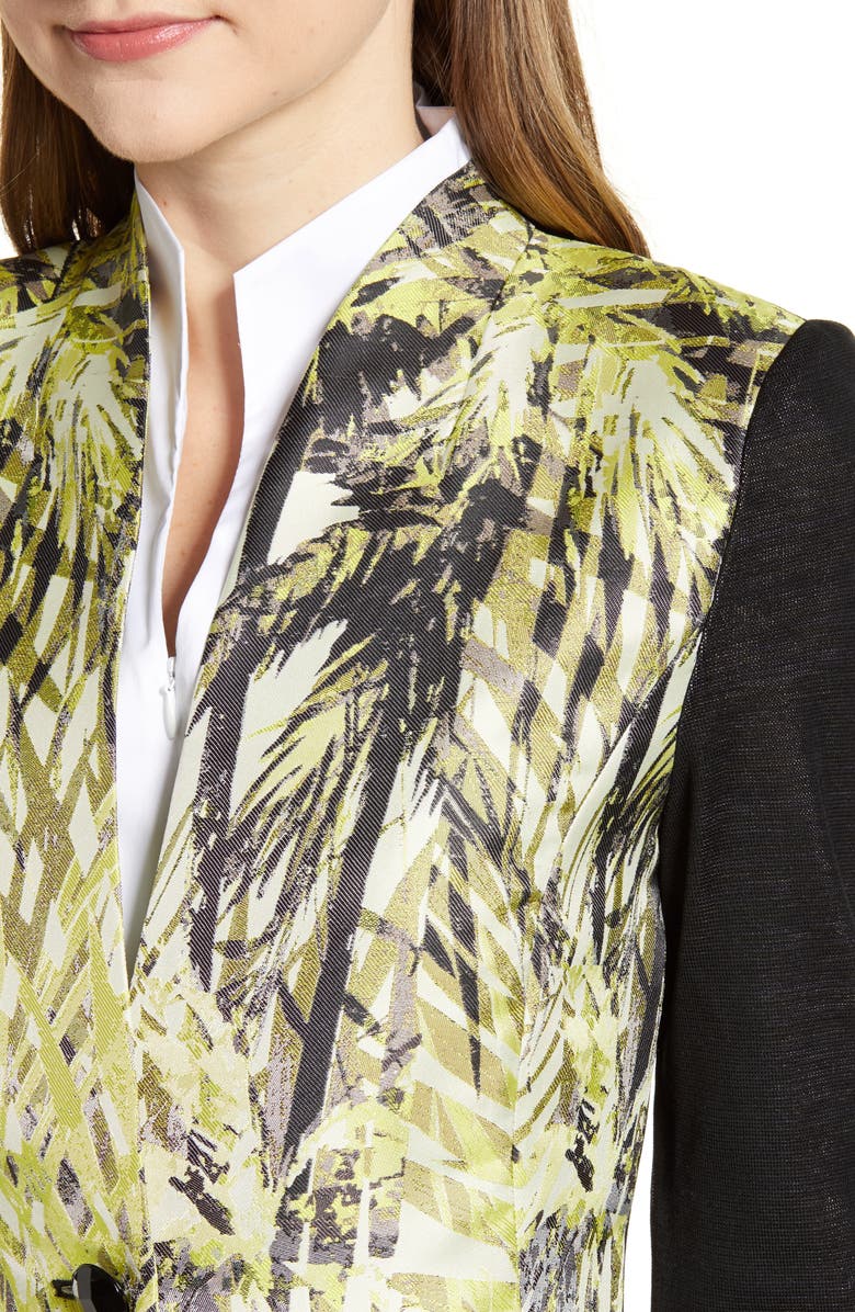 Ming Wang Leaf Print Mixed Media Jacket, Alternate, color,