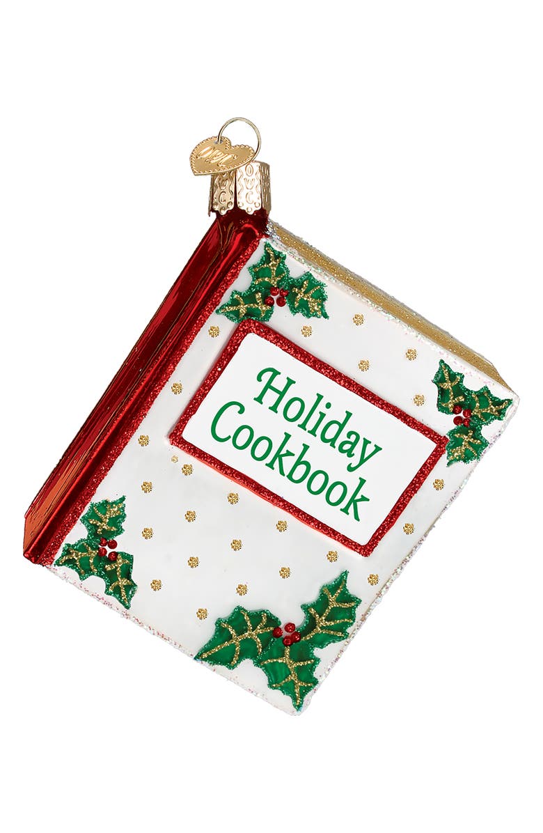 Old World Christmas Christmas Cookbook Glass Ornament, Main, color, White/Green