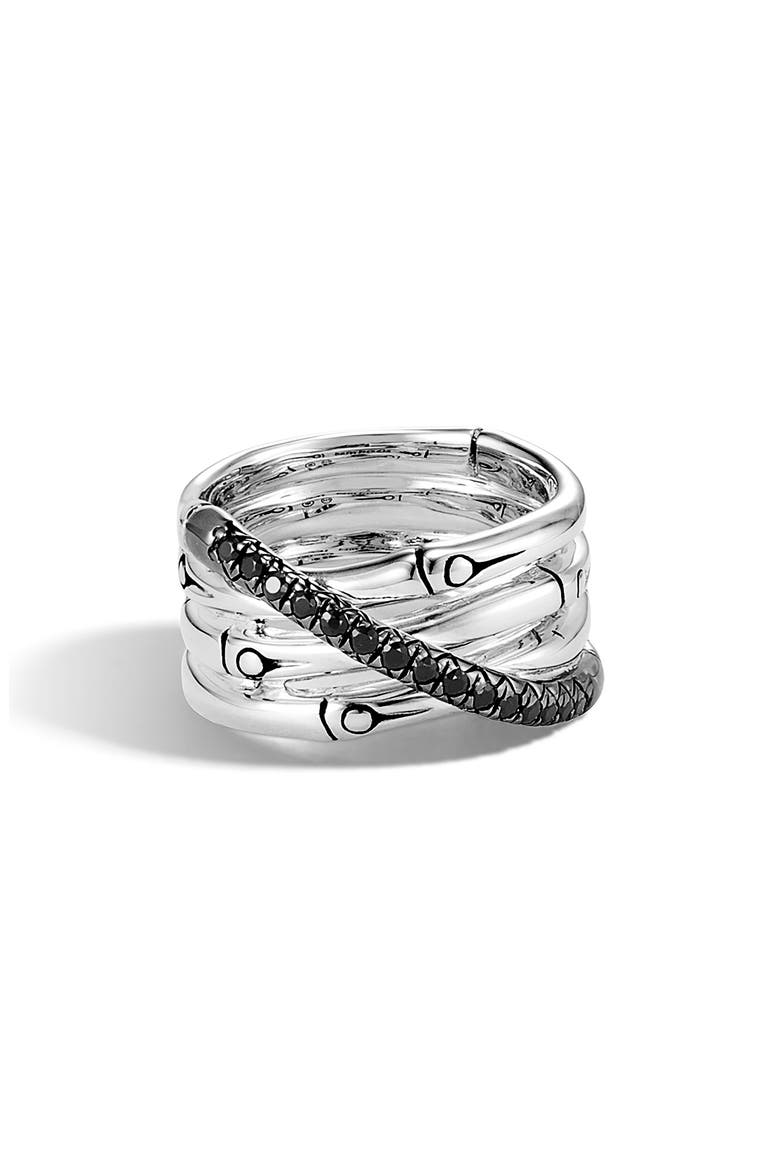 Bamboo Black Sapphire & Spinel Ring, Main, color, SILVER