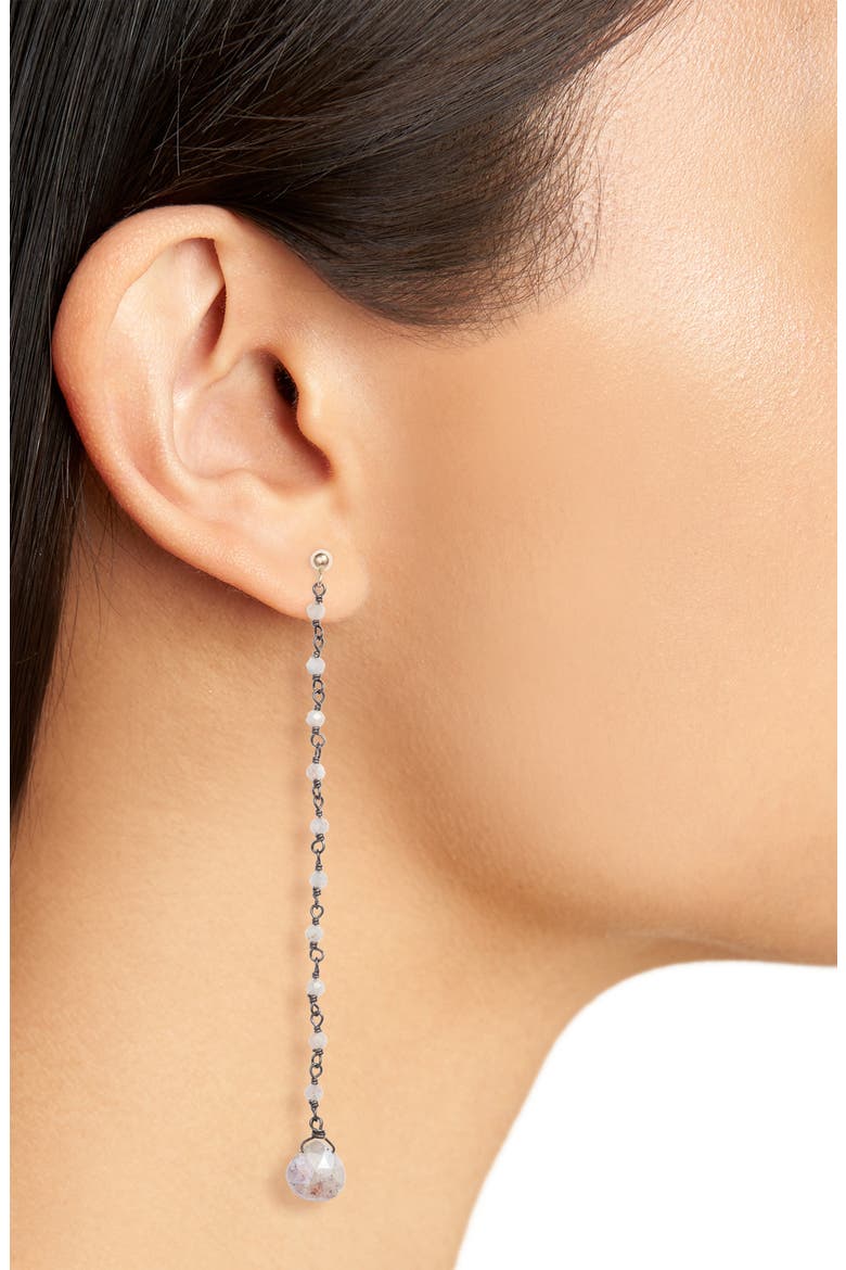 Long Semiprecious Stone Earrings, Alternate, color, BLACK