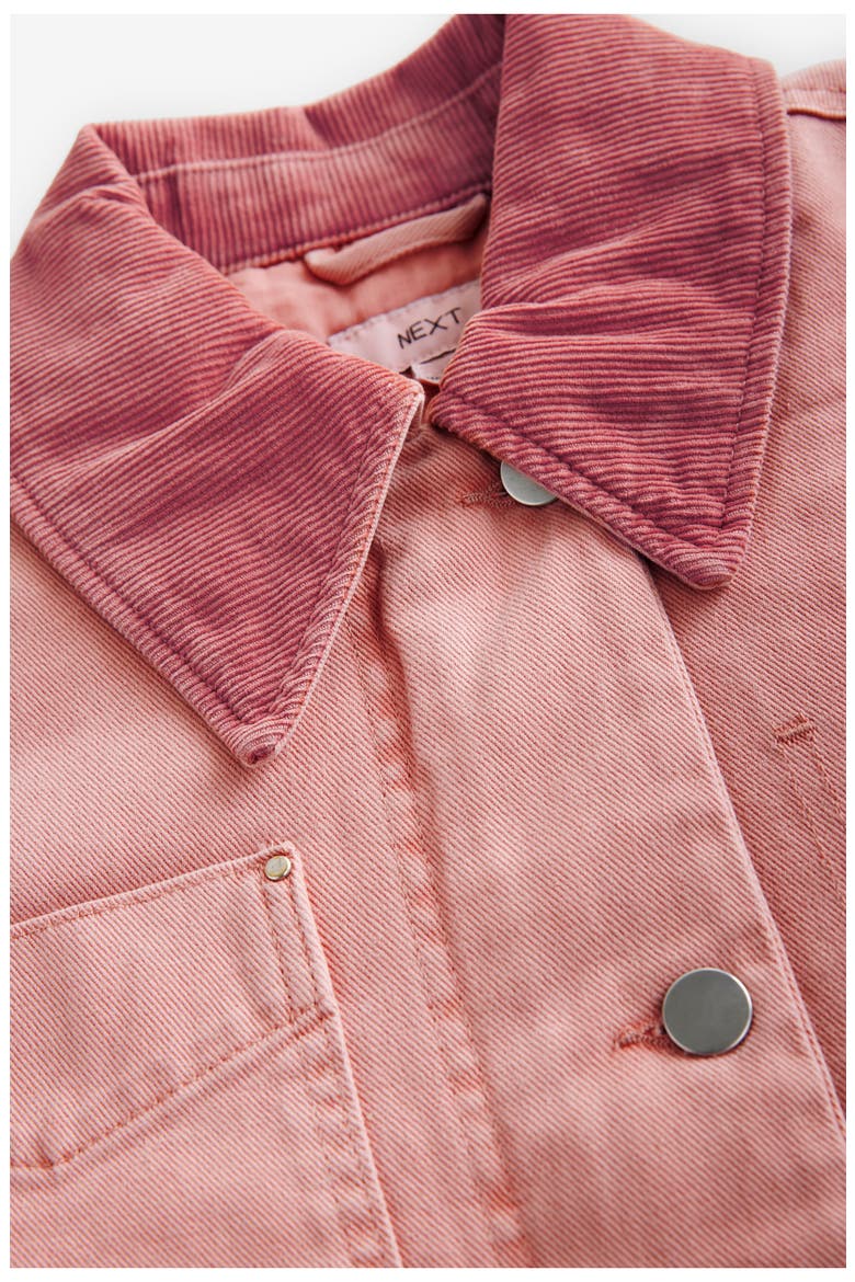 Corduroy Collar Zip Denim Jacket, Alternate, color, PINK