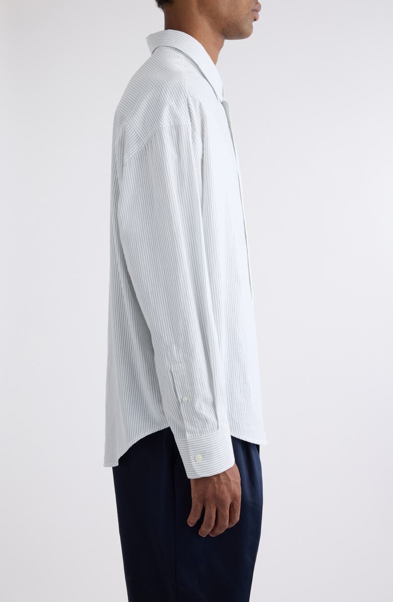 AMI PARIS Boxy Fit Ami de Coeur Stripe Cotton Poplin Button-Up Shirt, Alternate, color, 1041 White/Blue Note