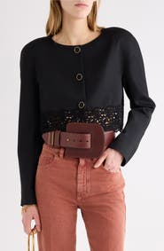 Chloé Lace Trim Crop Wool Grain de Poudre Jacket