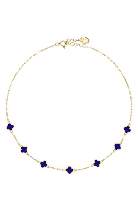 14K Gold Plate Sterling Silver Clover Enamel Choker Necklace