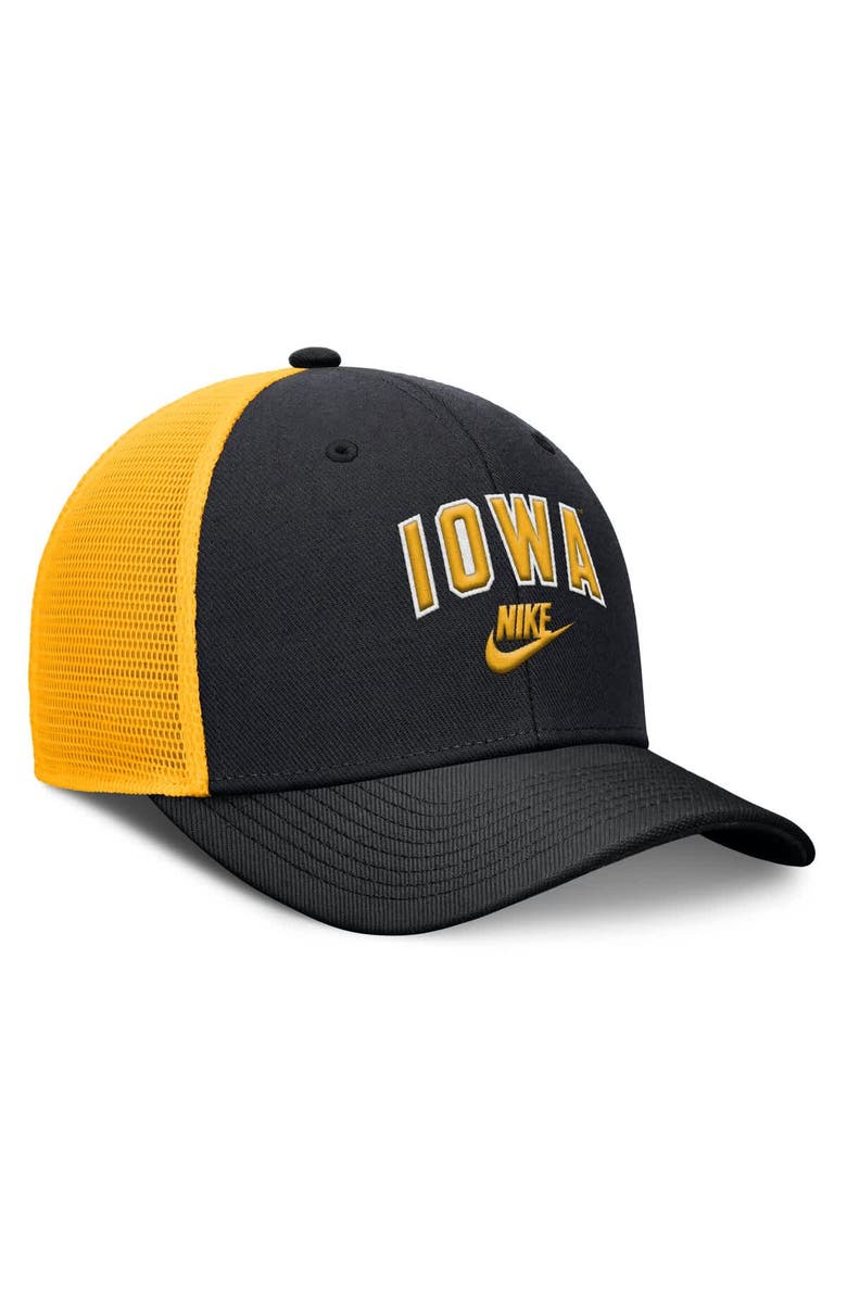 Nike Men's Nike Black/Gold Iowa Hawkeyes Legacy Arch Rise Performance Trucker Adjustable Hat, Alternate, color, Black