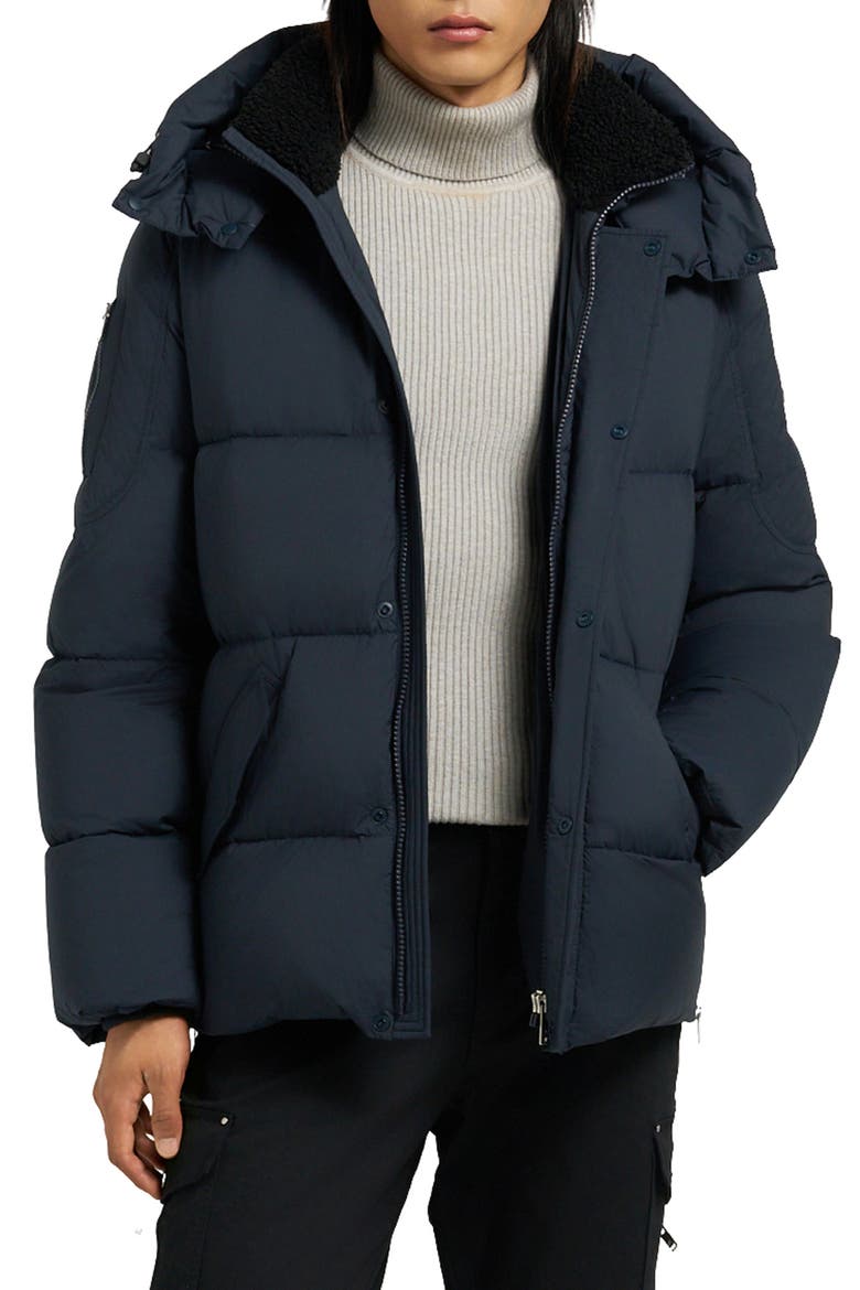 Everest 3Q Quilted Down Hooded Jacket, Main, color, NAVY