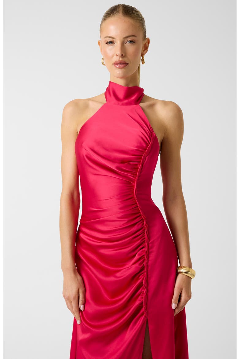Evelina Sleeveless Halter Midi Dress, Alternate, color, DARK PINK