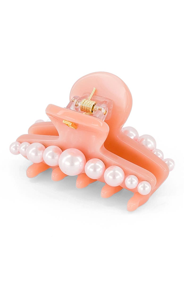 Alexandre de Paris Goncourt small acetate and pearl hair clip, Alternate, color, Pink