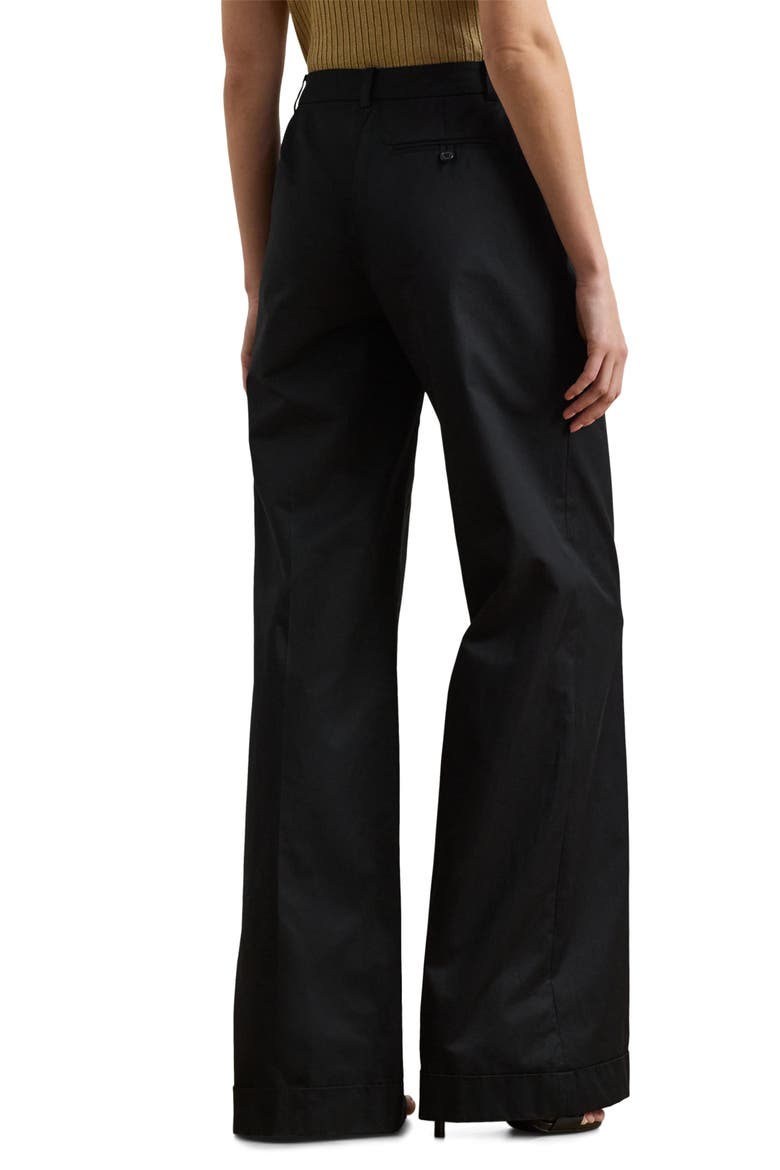 Pleat Front Wide Leg Cotton Twill Pants, Alternate, color, BLACK
