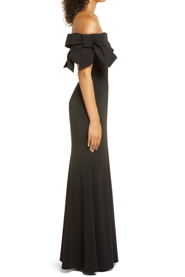 Off the Shoulder Bow Sleeve Mermaid Gown, Alternate, color, BLACK