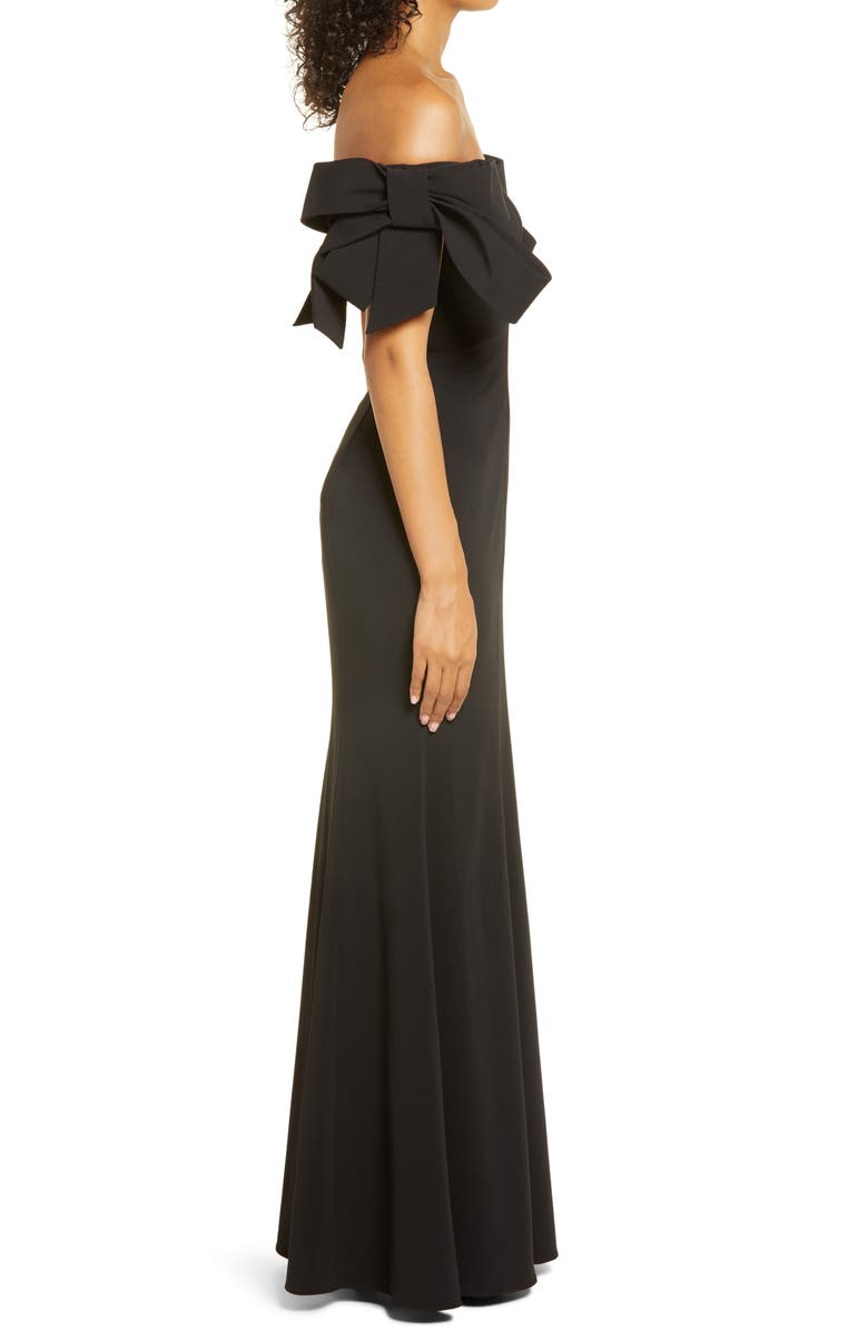 Badgley Mischka Collection Off the Shoulder Bow Sleeve Mermaid Gown, Alternate, color,