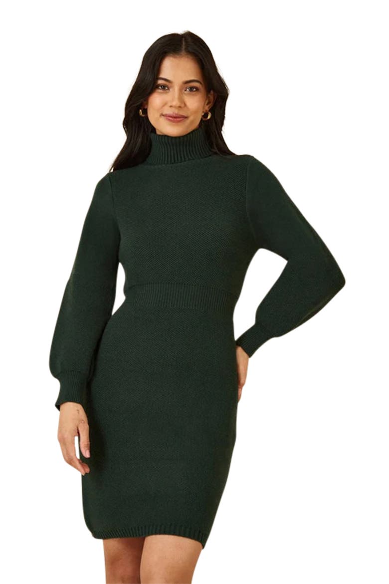 Roll Neck Knitted Dress, Alternate, color, Green