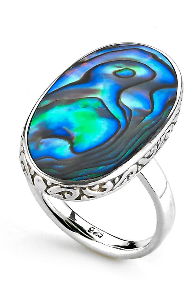 SAMUEL B. Sterling Silver Balinese Design Abalone Ring, Main, color, Blue