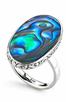 SAMUEL B. Sterling Silver Balinese Design Abalone Ring