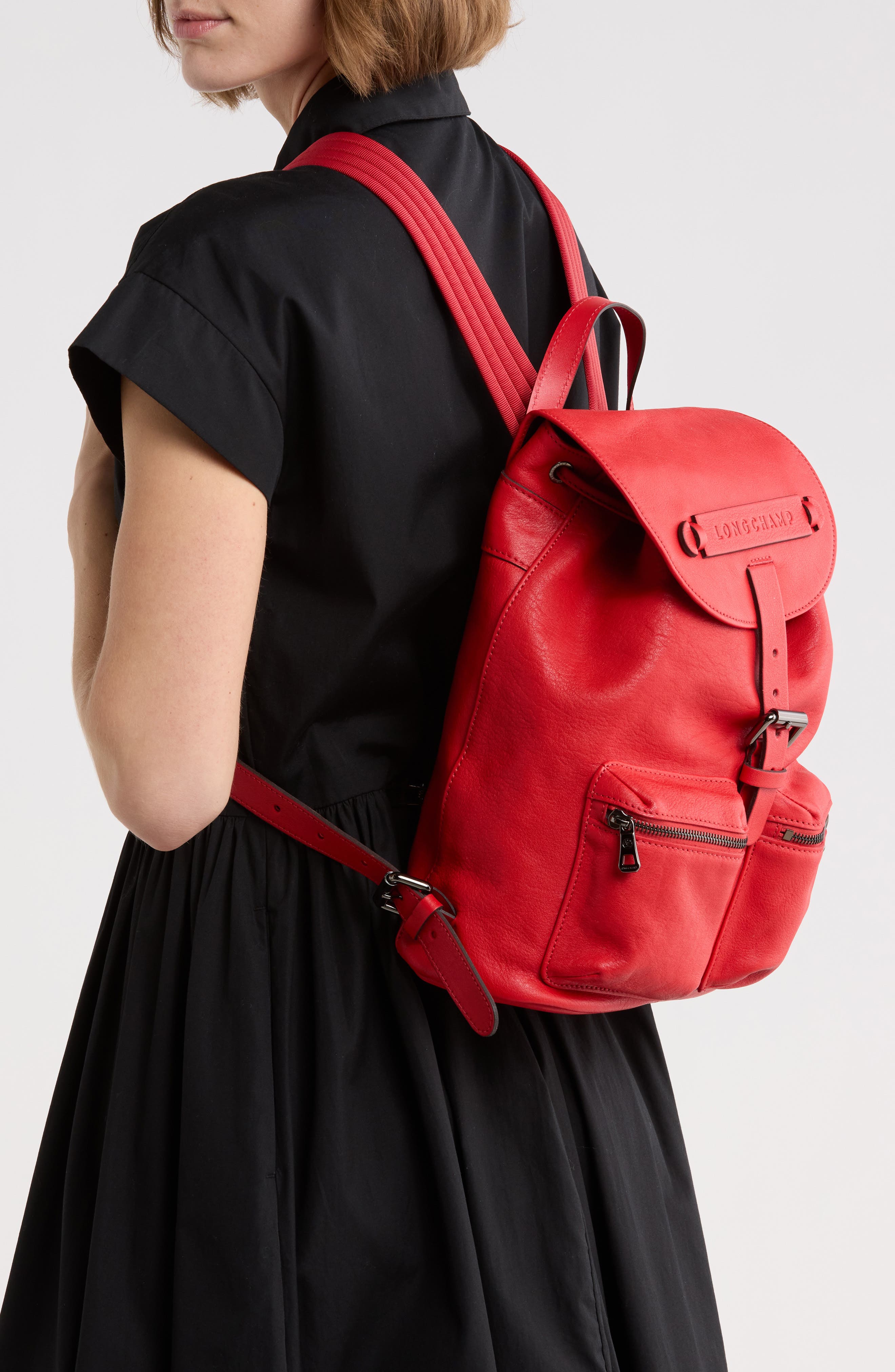 Longchamp LC3D Small Leather Backpack, Alternate, color, Vermilion