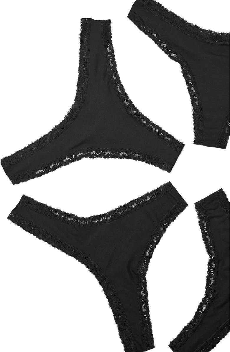 Stripe & Stare Thong Four Pack, Alternate, color, Black