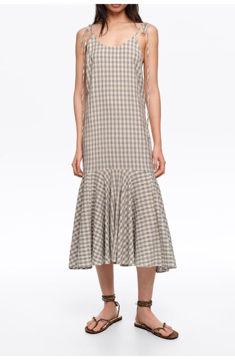 Light blue checked strappy dress