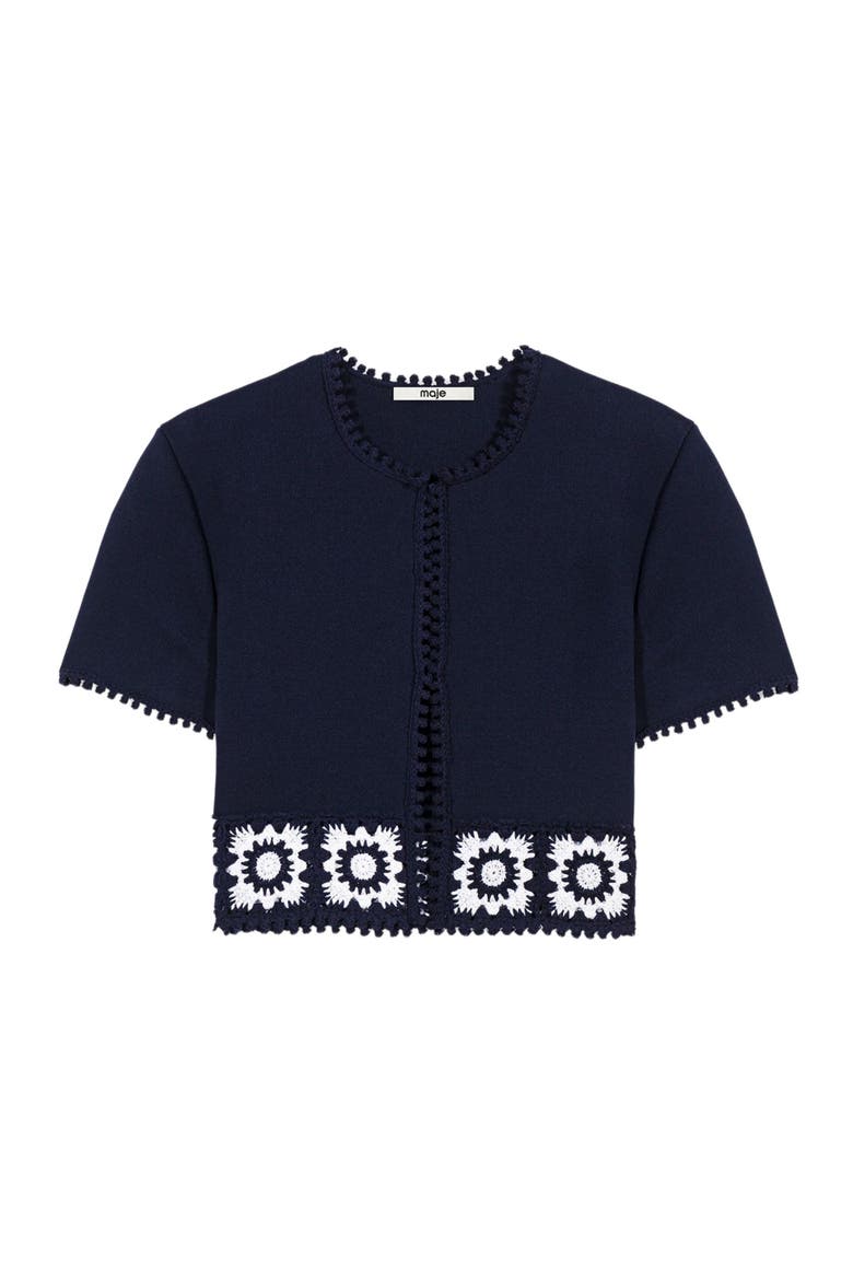 Cardigan with crochet panels, Main, color, Navy
