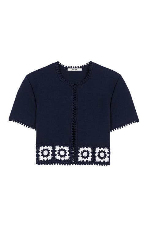Cardigan with crochet panels