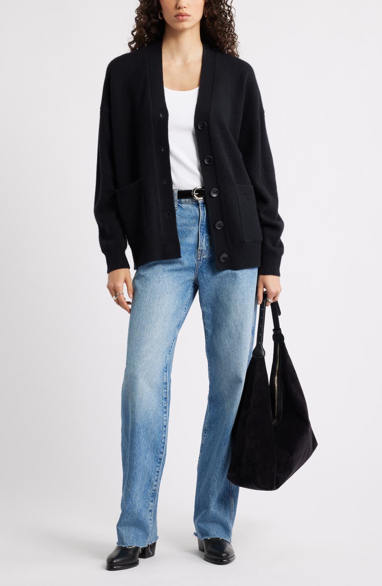 Nordstrom V-Neck Wool & Cashmere Cardigan, Alternate, color, Black Rock