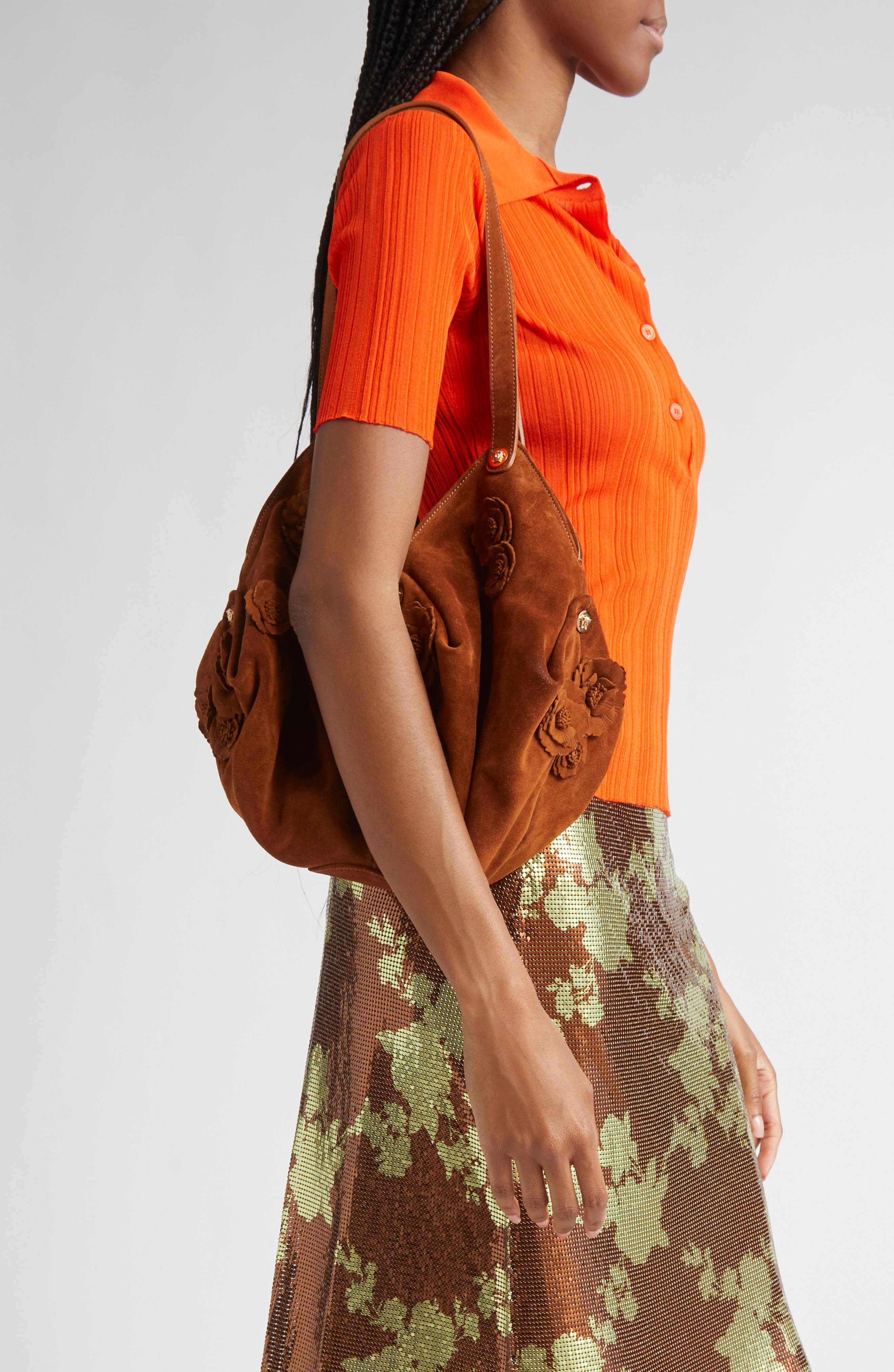 Versace Medusa 95 Rosette Suede Hobo Bag, Alternate, color, 