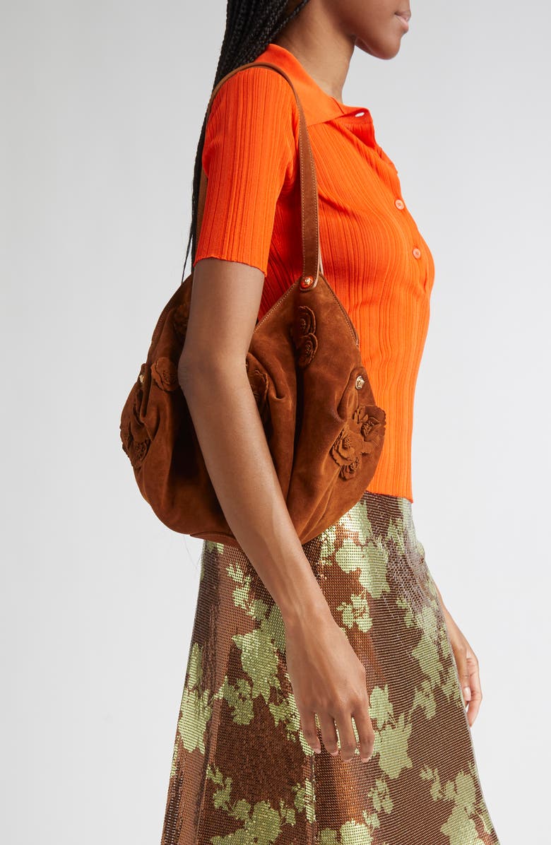 Versace Medusa 95 Rosette Suede Hobo Bag, Alternate, color,