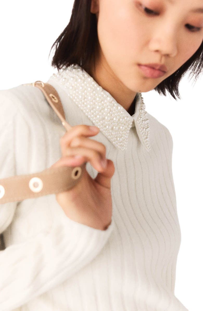 maje Pearl-collar ribbed sweater, Alternate, color, Ecru