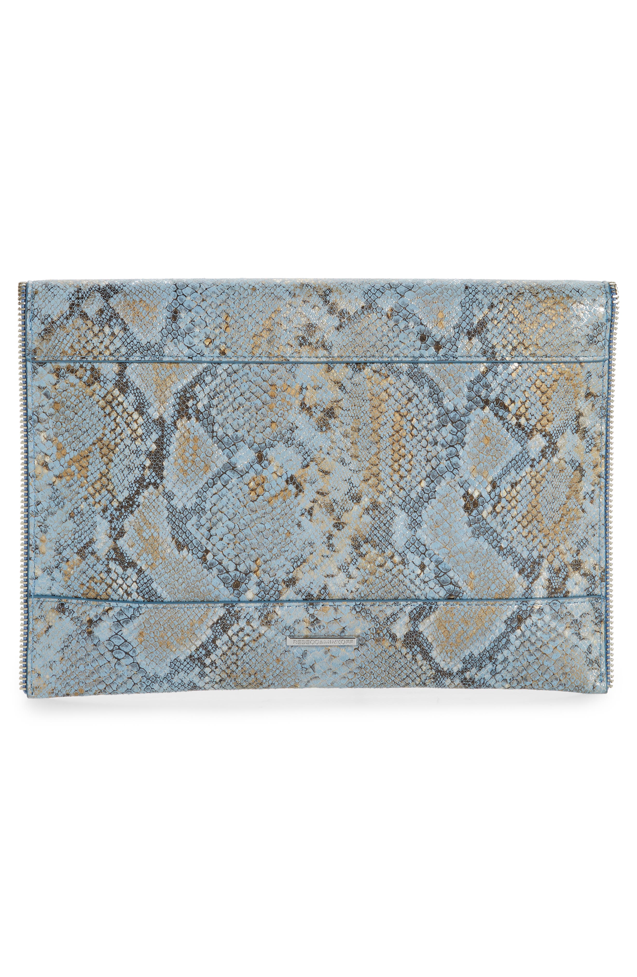 Rebecca Minkoff Leo Snake Embossed Leather Envelope Clutch, Alternate, color, 