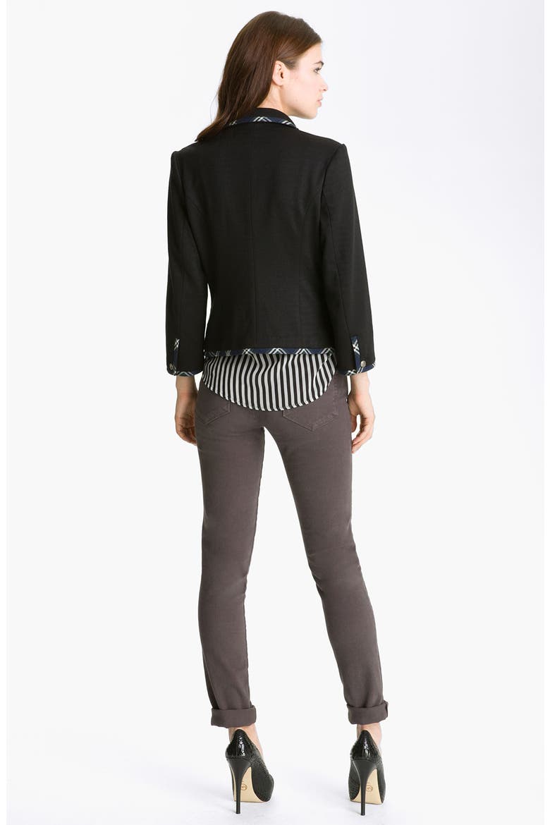 Mix Print Tie Neck Shirt, Alternate, color, BLACK/ WHITE STRIPE
