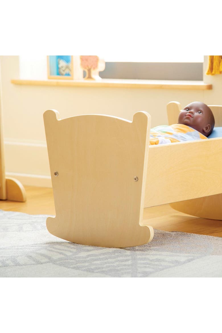 Wooden Doll Cradle with Pillow and Blanket, Alternate, color, Multicolor