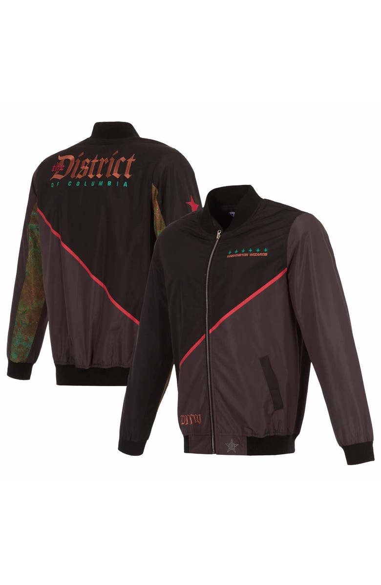 JH DESIGN Men's JH Design Black Washington Wizards 2023/24 City Edition Full-Zip Bomber Jacket, Main, color,