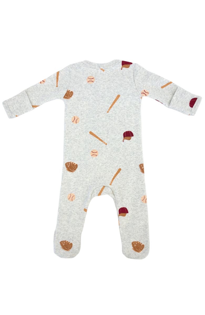 oh baby! Baseball Print Zipper Footie, Alternate, color, Heather Grey
