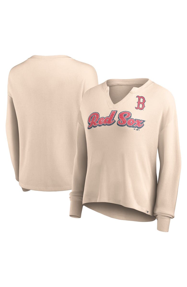 FANATICS Women's Fanatics Branded Cream Boston Red Sox Go For It Waffle Knit Long Sleeve Notch Neck T-Shirt, Main, color, 