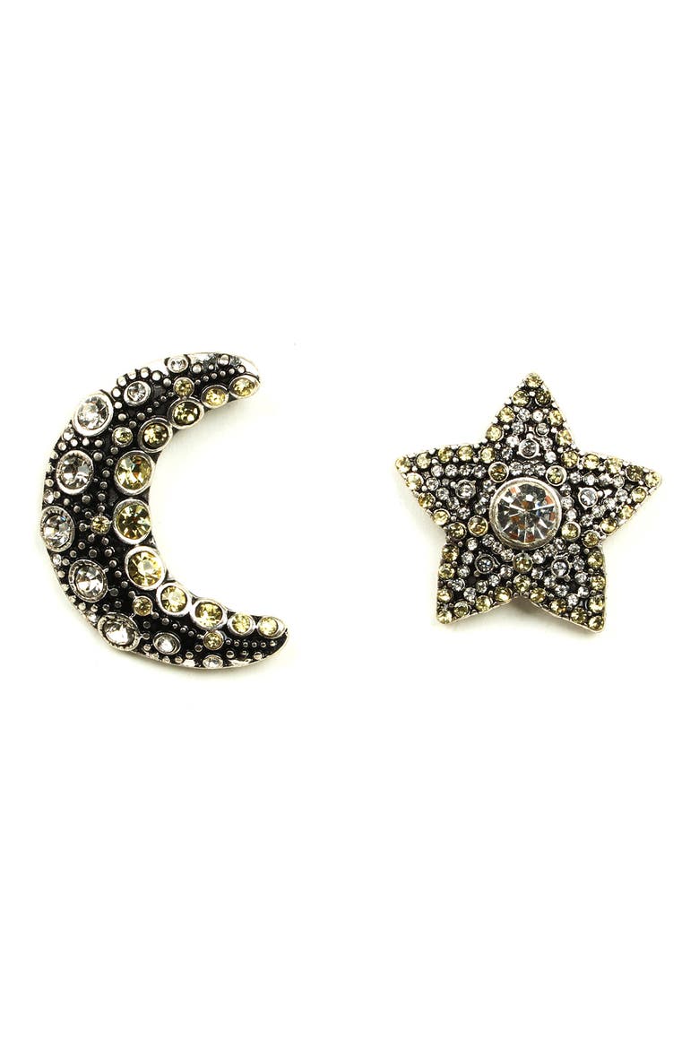 Sun & Moon Stud Earrings, Main, color, SILVER