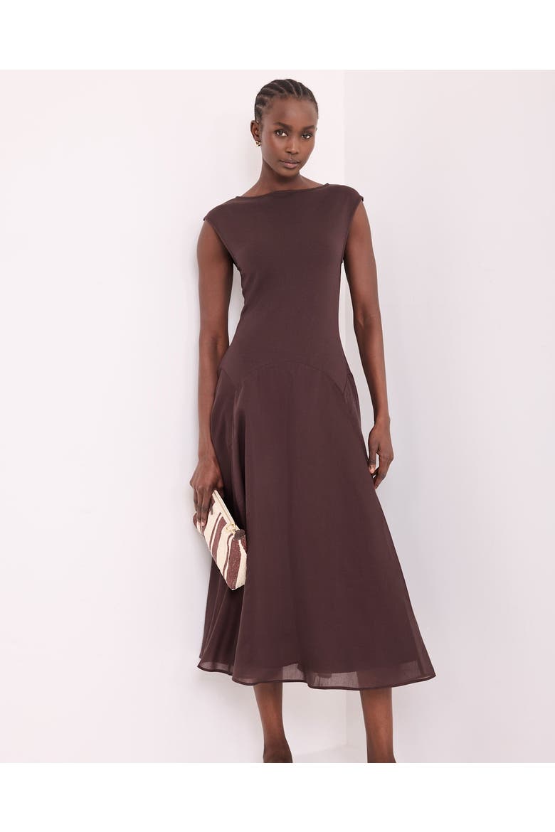 Sleeveless Midi Dress, Alternate, color, Brown