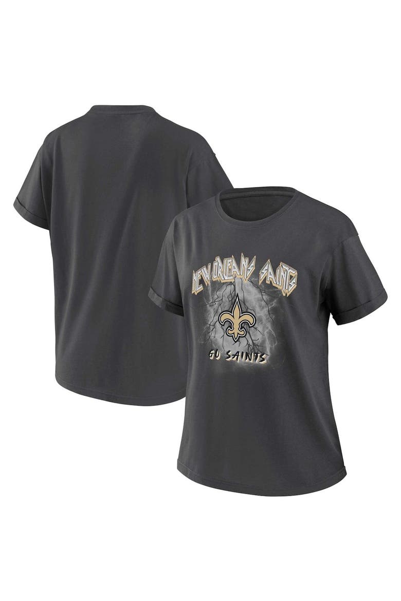 Women's WEAR by Erin Andrews Charcoal New Orleans Saints Boyfriend T-Shirt, Alternate, color, Charcoal
