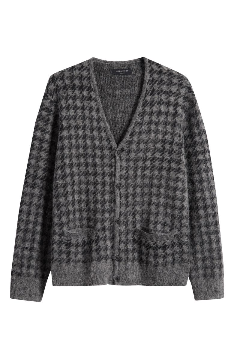 AllSaints Zain Houndstooth Cardigan, Alternate, color, Charcoal Grey